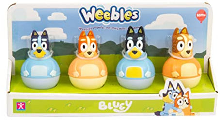 WEEBLES - Bluey 4 Pack, muñecos de la Serie Infantil con la Familia de Bluey, Bingo, Chilli y Bandit, Figuras Que se tambalean y no se Caen, Juguete Seguro para niños Desde 1 año, Famosa (WEU02000)