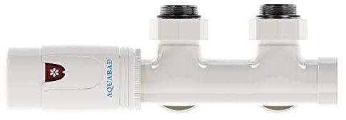 Aquabad® Heizkörper Multiblock mit Thermostat für 50mm Mittelanschluss, Weiß - Eckform mit Standardverschraubungen 16mm PEX