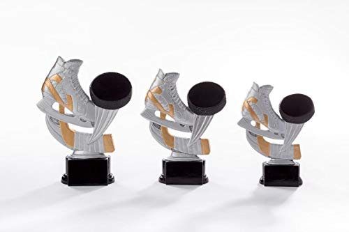 eberin · Eishockey-Pokal, Resinfigur Eishockey, Silber mit Gold und schwarz, mit Wunschtext, Größe 18 cm