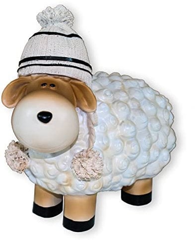 colourliving Schaf Figur Buntes Deko Schaf mit Mütze Gartenfigur Schaf Dekofigur Schaf lustige Schafe (Weiß)