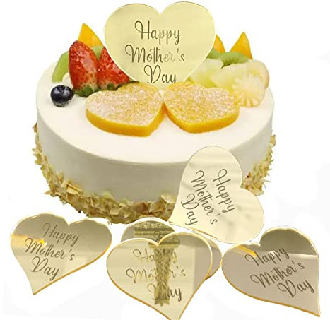 10pcs Happy Mother's Day Cake Topper Gold Acrylic Mothers Cupcake Decorating for Mother's Day Party Cake Decoration