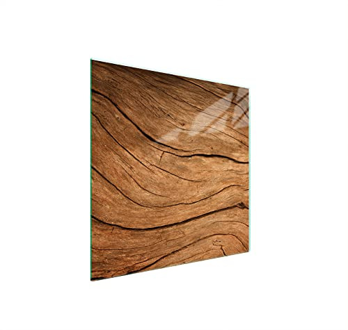 DarHuas Herdabdeckplatte 50x52 cm 1-teilig Ceranfeldabdeckung Induktion Herdschutz Spritzschutz Glasplatte Deko Schneidebrett aus Gehärtetem Glas, Holz Braun