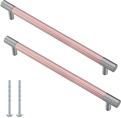 YJROOMS 5 Pack Rose Gold 224mm Hole Center Kitchen Cupboard Handles Bathroom Cabinet Knobs Door Handles Drawer Handles Cabinet Pulls for Kitchen Hardware Round Bar Handle