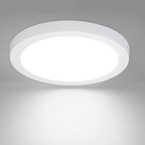 Glitzerlife LED Deckenleuchte Rund Flach 18W – Badezimmerlampe Modern Deckenlampe Weiß Flurlampe 5000K Kaltweiß Ø23CM IP44 Wasserfest für Flur Küche Büro Kinderzimmer Esszimmer