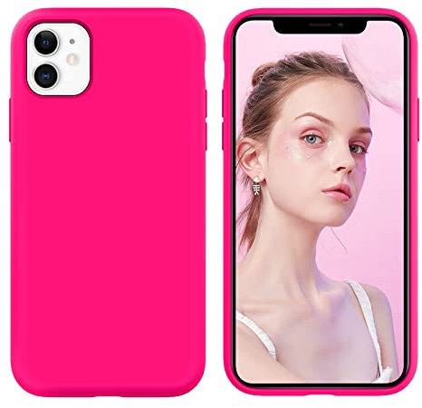 DUEDUE Coque pour iPhone 11, Silicone Liquide Douce Rigide Antichoc, Doublure Micrifibre Velours, Protection de Téléphone pour iPhone 11 6,1'', Rose Rouge