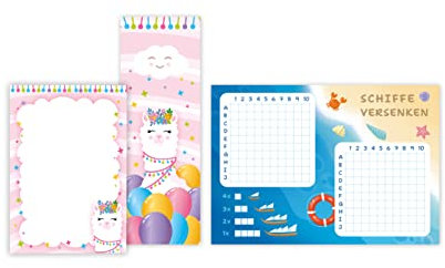 10 Mini-Notizblöcke + 10 Lesezeichen + 10 Schiffe versenken Lama Mitgebsel für Kindergeburtstag Gastgeschenke für Kinder Mädchengeburtstag