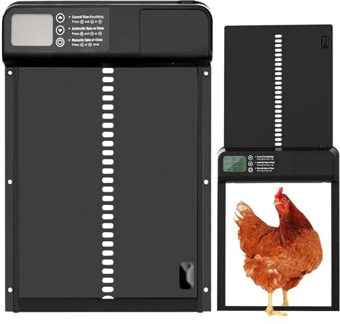Porta Automatica per Pollaio con Display, Porta Pollaio Automatica in Lega di Alluminio, Timer di Ritardata Serale e Mattutina, Anti-Pizzicamento, Porta per Pollaio Automatica Alimentata a Batteria