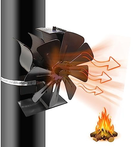 EcoPmitt 8 Blade Fan - Wood Burning Fireplace Fan, Quiet, Heat Powered - For Home & Wood Burning Log Burner Fireplaces - Hanging (8 Blades)