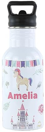 cribstar Personalised Kids Water Bottle - Stainless Steel - BPA Free - Leak Proof - Perfect for School, Sports, Holidays, Travel or anywhere. (Princess)