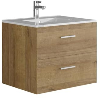 Vente-unique - Waschbeckenunterschrank hängend mit Waschbecken - Helle Holzfarben - 60 cm - Kayla