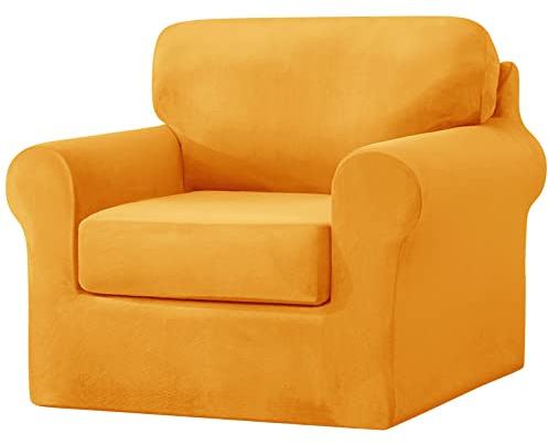 SYLC Sofabezug Mit Separaten Sitzkissen Und Rückenlehnen, Geteilt SofaÜberwürfe Anti-Rutsch, Kombiniert Sofahusse Überzug Bezug Für Couch (Yellow,1 Seat Set 3 PCS)