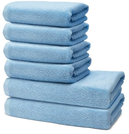 6 er Set Handtücher | 2 Badetücher Erwachsene 70x140 cm + 4 Handtücher 50x100 cm | Frottee Weich & Flauschig | 100% Baumwolle | Frottier Duschtuch Badetuch | Oeko-Tex | 500g/m² | Ôhm | Hellblau