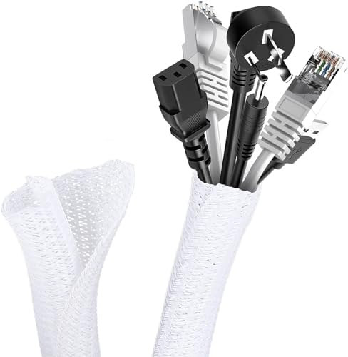 AiQInu 6M Gaine Cable Informatique, 13-22mm Extensible Manchon De Cache Cable, Peut Couper Gaine Cable Management Tressée, Protection du Cache CâBles pour Automobiles/TV/USB/Audio
