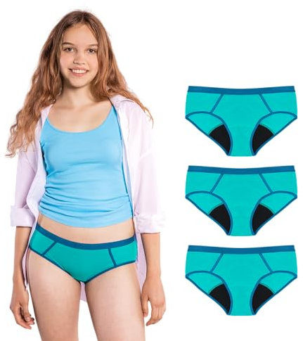 SELENACARE Periodenunterwäsche Teenager Sporty (3er Multipack) - Menstruationsunterwäsche für Teens, waschbar, 100% vegan, nachhaltig, 20ml Absorption, Mykonos-Blau, Größe 158