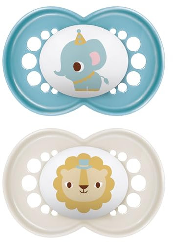 MAM Original Soothers | 6-18 Months | 2 Pack | Comes in Dummy Steriliser Case | Sustainable Materials | Baby Accessories | Blue (Various Designs)