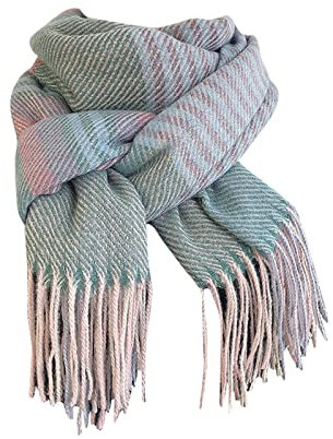 Schal Damen Herbst Kariert Groß Herbst Winter Deckel Fransen Tartan Schal Elegant Warm Halstuch Kuschelig Karo XXL Lang Weich Plaid Deckenschal Schlupfschal Cape Poncho (Y31-Green, A)