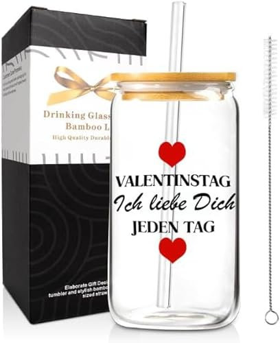 Valentinstag Gläser Tasse Geschenk für sie,Valentinstag Glas Trinkbecher Geschenk Ihn,18 OZ lustige Kaffeebecher Geschenkidee zum Valentinstag,Perfekte Valentinstagsgeschenk für Männer Freund Freundin