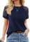 Beluring Women's T-Shirts Short Sleeve Tops Lace Blouse Summer Top Casual Shirts, Navy Size 16-18