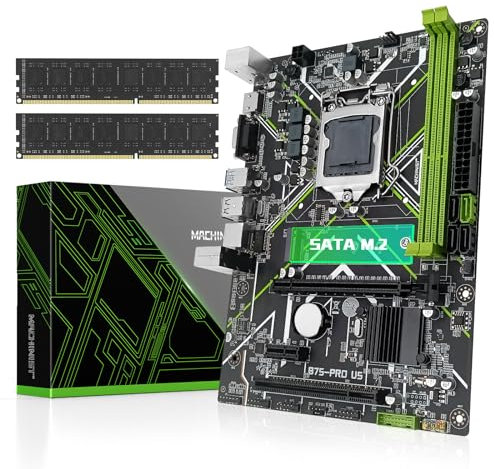 MACHINIST Placa base B75 + 2 x 8 GB DDR3 Memory, Intel (2ª/3ª generación) LGA 1155 placa base con 1600 MHz 1.5 V CL11 RAM (PCIe 2.0, SATA M.2, PCI, SATA 6Gb/s) UDIMM para Core i3, i5, i7/Xeon E3