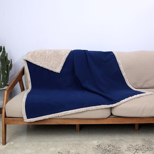 Catalonia Classy Coperta IMPERMEABILE Copriletto Copriletto Salvadivano Impermeabile Soggiorno Pile Sherpa Coperta Letto Divano 152 x 127 cm Blu Scuro/Taupe