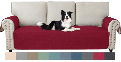 Ystyle Housse Canapé 3 Places avec Accoudoirs, Housses De Canapé Imperméable sans Dossier, Housse De Protection Canapé Animaux, Couvre Canape, Couverture Magnétique pour Canapé, Bourgogne
