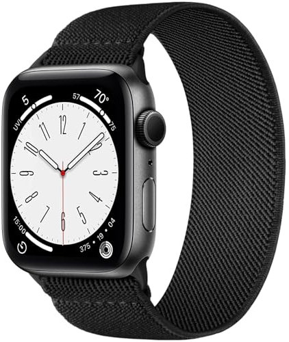 CeMiKa Kompatibel mit Apple Watch Armband 42mm 45mm 46mm 44mm 49mm Herren Damen, Stoff Nylon Stretch Elastisch Sport Solo Loop Ersatzband für iWatch Serie 11 10 9 8 7 6 5 4 SE Ultra 3 2 1,Schwarz-L
