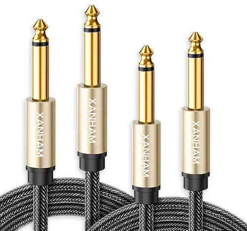 XANHAM 2-Pack 1/4 Inch TS Instrument Cable 30 Feet /10M Electric Guitar Cables Quarter Inch Mono Jack Cord for Electric Guitar, Mandolin, Bass AMP, Keyboard, Mixer, Equalizer