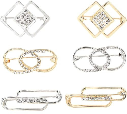 SSyang 6 Pcs Pull Vintage Châle Clips Chemises, Cristal Strass Broches Géométriques Robes Cardigan Col Épingles De Sécurité Broches for Femmes Broch Pin, pour Accessoire Filles Femmes (Or+Argent)