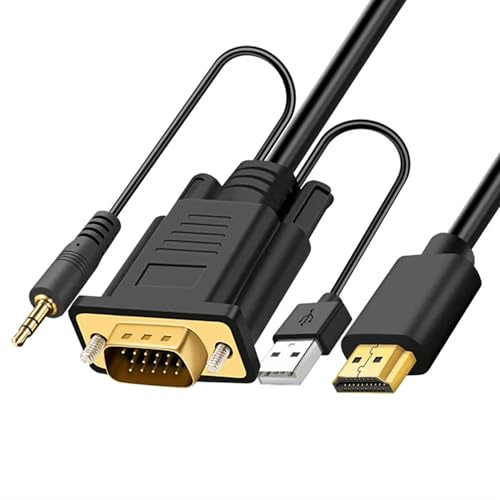 Reagle Câble HDMI vers VGA avec alimentation audio et USB, adaptateur Full HD 1080p @ 60 Hz avec mini-jack et connecteurs plaqués or, connexion facile Plug & Play, 2 m