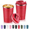 Volhoply 380ml 13oz Stainless Steel Insulated Travel Coffee Mug with Fip Lid Bulk 2 Pack,Reusable Double Wall Vacuum Metal Coffee Cup,Portable Leak Proof Tumbler for Hot & Cold Drinks(Red,2)