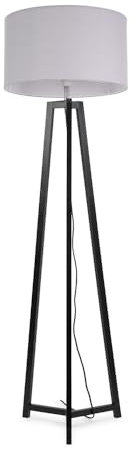 ValueLights | Black Wood Tripod Floor Lamp with Grey Fabric Drum Lampshade Living Room Light | Floor Lamps, Home Décor & Improvement Essential | Included LED Bulb