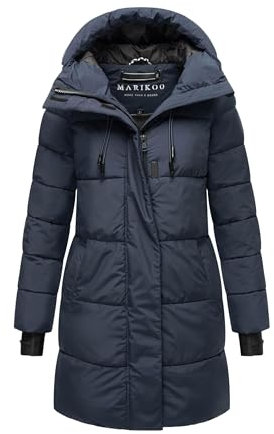 MARIKOO Damen Winterjacke (XS-6XL) - Wasserabweisend, teils mit Fleece, hochstehender Kragen, Steppjacke mit Kapuze, Warme Jacke Frauen - N008 (M, Navy)