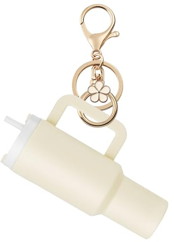BALLMENT Mini Stanley Cup Keychain, Tumbler Keychain Chapstick Holder, Cute Girl Keychains for School Bag, Women Purse Charms, White, M