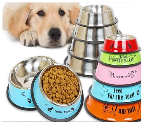 New Pet Dog Stainless Steel Bowls Puppy Cats Food Drink Water Dish Feeder Travel Feeding Non-slip Dishes Pets Supplies(Yellow,18CM)