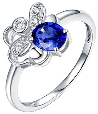 Tolldek Echte Goldschmuck Verlobungsring Weißgold 750 18K, 0.55ct Labor Erstellt Saphir Ringe Gold Damen mit Diamant Hohl Design Blumen Au750 Gold, Echtes Gold Kollektion, Gr.53 (16.9)