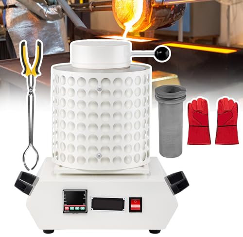 pedenencelia Horno Eléctrico Fundir Oro 2000 W,Máquina Fundición Metales Digital 2102 ℉,Pantalla Control Temperatura,Kit Fundición Metales con Crisol Grafito Chatarra Fundida,Plata,Oro,White-3kg