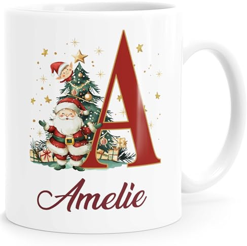 SpecialMe® Tasse Weihnachten Buchstabe Initiale Weihnachtsmann personalisiert Name persönliches Geschenk Weiss standard