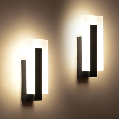 Pasoar Moderne LED Wandleuchten nach oben und unten Wandleuchte Schwarz 3000K Warm White Wandleuchten Set von 2, Innenwandbeleuchtung für Flure, Schlafzimmer, Flure, Wohnzimmer Innenwandleuchten
