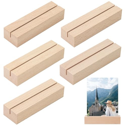 WISYOK Kartenhalter Holz, 5 Stück Tischkartenhalter, Kartenständer Holz, Postkartenhalter, Holzständer, Menükartenhalter, Fotohalter für Hochzeiten, Partys und Bankette (10 x 3 x 2cm)