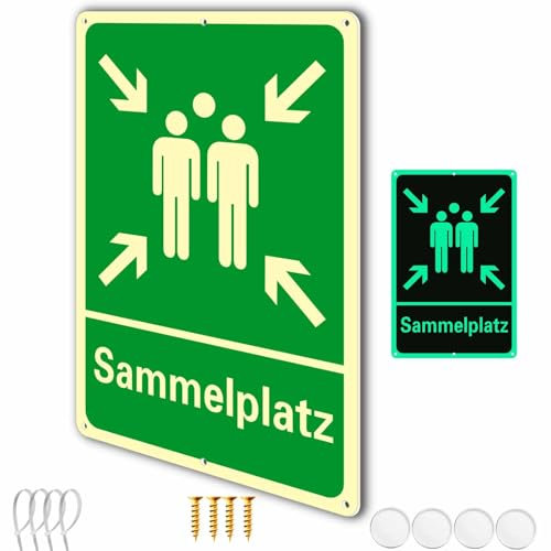 Ashoaza 1 Sammelplatz Schild außenbereich Alu din 7010 Hartschaumplatte Sammelstelle Sammelpunkt mit Beschlägen, Sicherheitsschilder, Sammelplatz Schild Nachleuchtend außenbereich, Cm 20x30