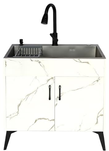 Outdoor Küche Spülbecken Edelstahl,Freistehende Spültisch 1 Becken,Spülenschrank mit Spüle und Armatur,Gastrospüle Spülbecken,Keller Waschbecken,Ausgussbecken,Küchenspüle mit Unterschrank(Wit,65x45x78