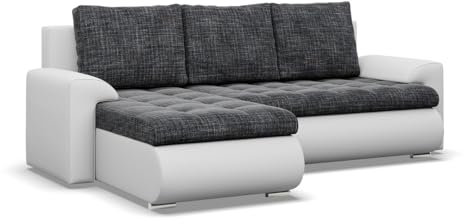 Mebligo - Ecksofa mit Schlaffunktion und 2 Bettkasten Schwarz + Grau 230x89x159 (BxHxT) FORESTA - Links Eckcouch, Sofas & Couches, Couch L Form, Cauchsofa, Sofa Wohnzimmer