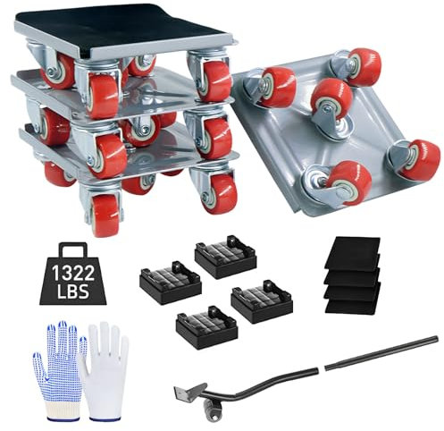 Heavy Duty Furniture Movers with Wheels, Furniture Dollies Moving Dolly 5 Wheels, 360° Rotation Furniture Moving Tool Set, 560kg Load Capacity, Furniture Lifter Set for Fridge, Sofa, Bed, Cabinet