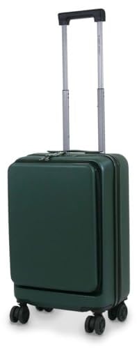 Planet Direct Green Suitcase (56x35x23cm) with Cup & Phone Holder | Lightweight ABS Hard Shell | Laptop Compartment | 4 Wheel Carry On Luggage Bag with 3-Digit Lock Cabin Suitcase