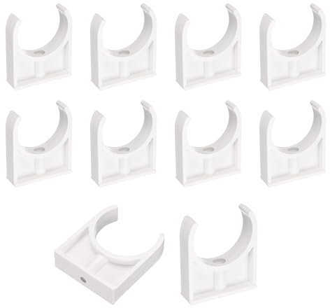 sourcing map 10 Pcs PVC Water Pipe Clamps Clips, 50mm ID U-Shaped Water Pipe Buckles Pipe Tubing Clamps Pipe Support Holder for 1.5 Water Pipe Tubing Hose TV Trays Hanger Support Tubing, White