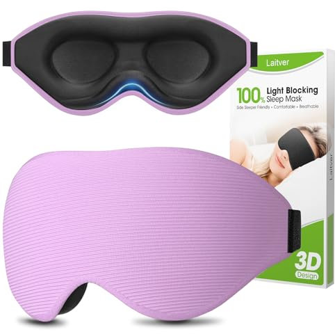 Laitver Schlafmaske für Seitenschläfer, 2025 Aktualisiertes Design 3D Lichtblockierend Augenmaske Frauen & Herren, Bequem & Atmungsaktive Druckfrei Schlafbrille mit Verstellbar Gummiband, Lila