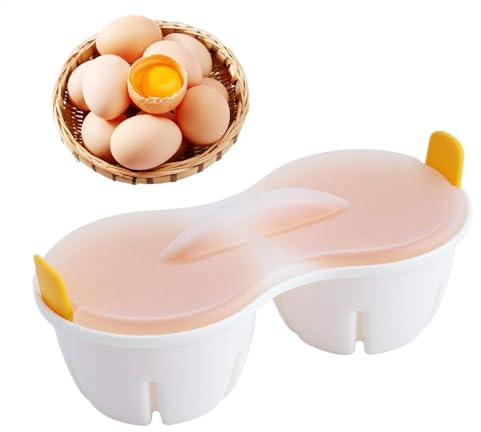 Bouilloire à œufs pour micro-ondes, bouilloire à œufs - Cuiseur à œufs - Cuiseur à 2 cavités - Cuiseur à œufs avec couvercle - Accessoire de cuisine - Chaudron à micro-ondes pour le petit déjeuner