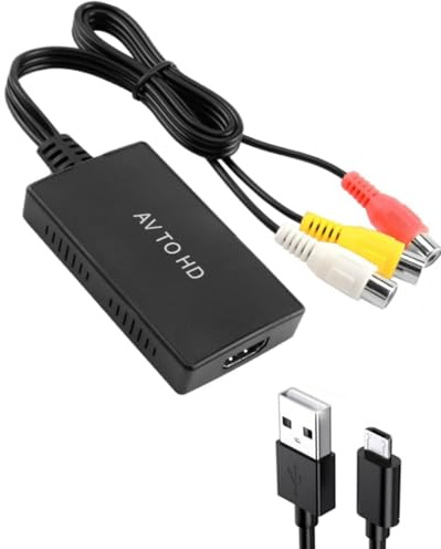NGUIT RCA auf HDMI Konverter AV auf HDMI Adapter mit USB-C Kabel 1080P Composite CVBS AV zu Video Audio Konverter Unterstützt PAL/NTSC für PS3/PS2/Xbox/SNES/ N64/ VHS/VCR Unterstützt PAL/NTSC