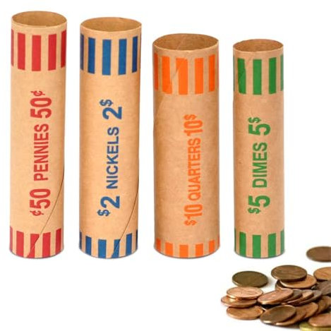 IKOPFLN 4 Pièces Tubes pour pièces de Monnaie, Tube de papier d'emballage pour pièces de monnaie, rouleau piece de monnaie