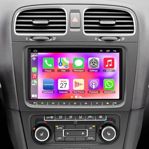 2+32 GB Autoradio für VW Passat Golf MK5 MK6, 9-Zoll-IPS-Touchscreen-Autoradio, unterstützt kabelloses Carplay und Android Auto, Bluetooth-Sprachsteuerung, GPS-Navigation